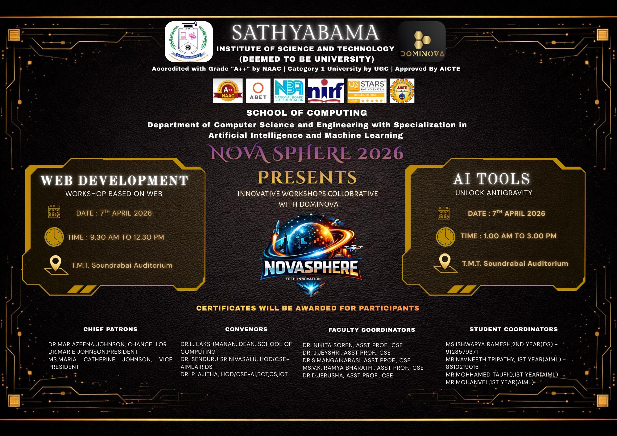 NovaSphere 2026 – Web Development & AI Tools Workshops 2026 Workshop Poster 